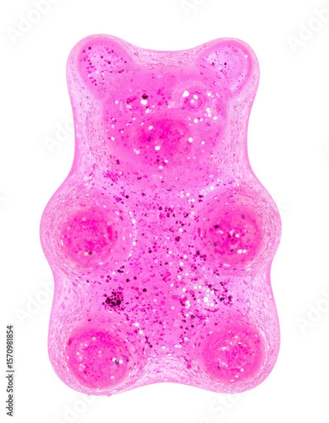 Fototapeta pink gummy bear with glitter isolated on transparent background, png