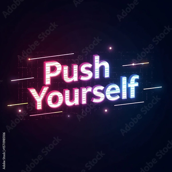 Fototapeta Motivational Neon Sign Push Yourself