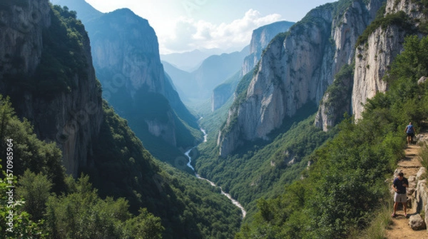 Fototapeta Vikos Gorge Greece One of the Deepest Gorges with Steep Cliffs and Lush Vegetation