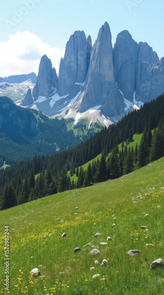 Obraz Dolomiti Bellunesi Italy Sharp Limestone Peaks and Meadows in Less-Touristy Dolomites
