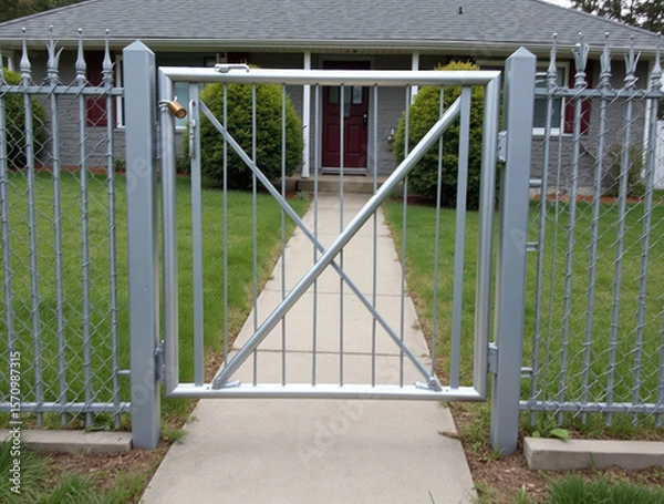 Fototapeta Functional Tubular Steel Man Gate in an Average Neighborhood