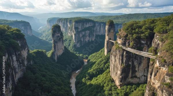 Obraz Tsingy de Bemaraha Madagascar Jagged Limestone Forest with Razor-Sharp Pinnacles and Hanging Bridges