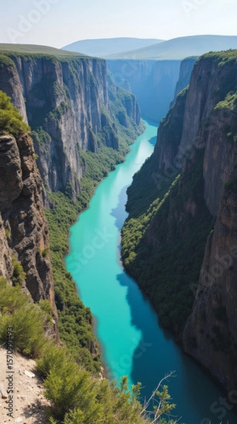 Obraz Sulak Canyon Dagestan Russia Deep Turquoise River Winding Through Vast Canyon Cliffs