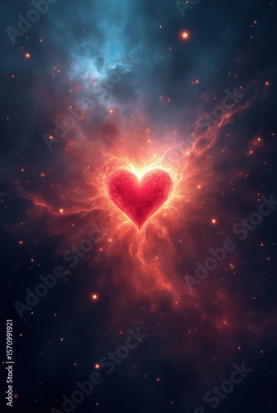 Obraz Small Red Heart at Center of Cosmic Light Explosion with Stars