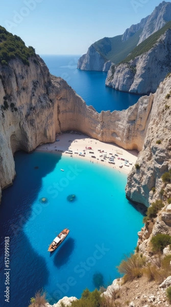 Obraz Navagio Beach Greece Shipwrecked Cove with Sheer Cliffs and Blinding Turquoise Water