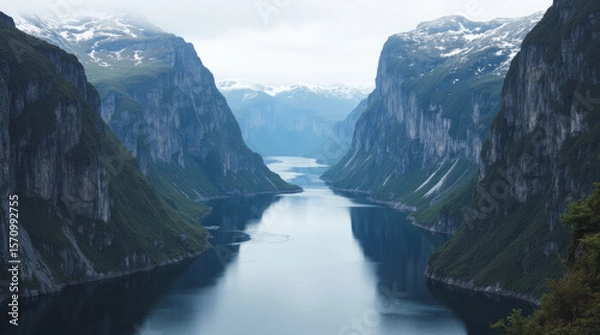 Fototapeta Nærøyfjord Norway Narrowest Fjord Surrounded by Towering Vertical Cliffs