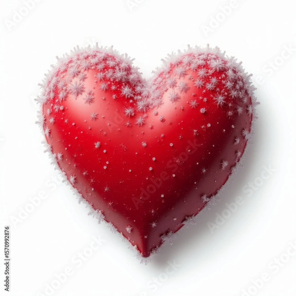 Fototapeta Red Heart Covered in Thin Frosty Layer with Icy Textures on Surface
