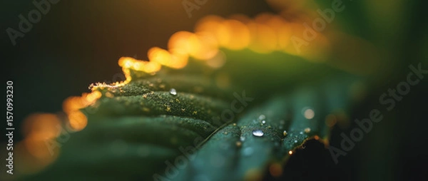 Fototapeta Macro View of a Glowing Cannabis Leaf — Extreme Close-Up Focusing on the Glowing Edges