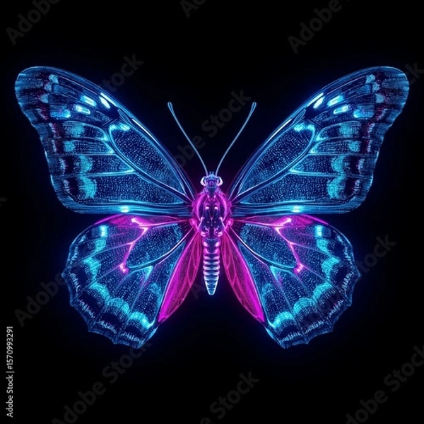 Fototapeta Cyberpunk Glowing Butterfly with Neon Wings