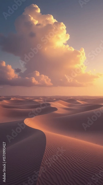 Fototapeta Tranquil Desert at Dusk with Glowing Clouds
