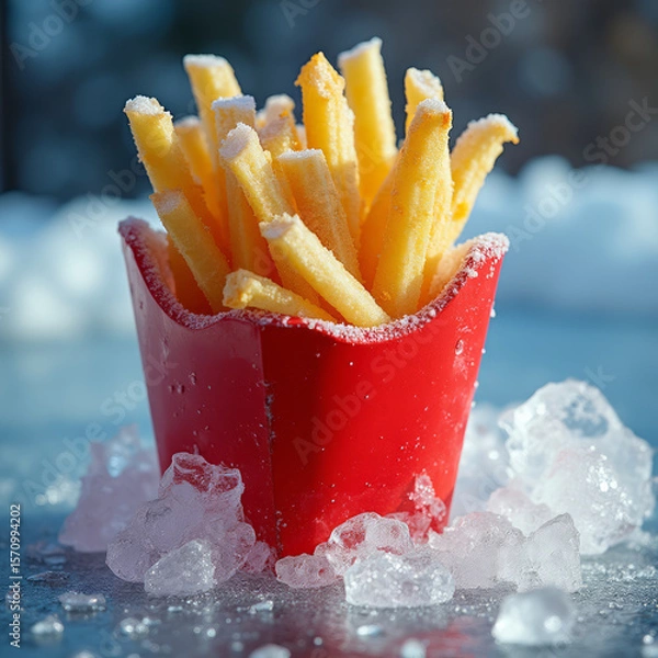 Fototapeta French Fries Emoji — 3D Emoji-Style Icon of a Pack of Crispy Golden Fries in a Red Carton