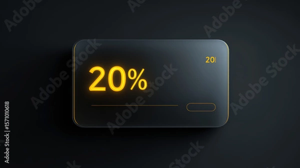 Fototapeta Black digital panel with bright yellow "20%" text on a dark background.