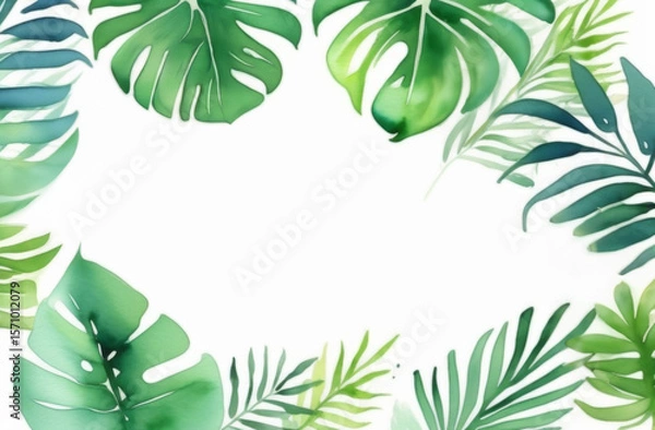 Fototapeta Tropical leaves with copy space for text on white background