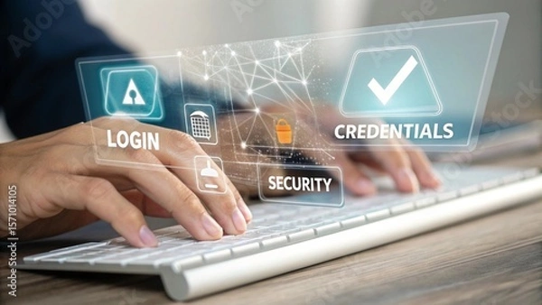 Fototapeta Data protection and access visualized on keyboard as user login, ensuring credential and security management.