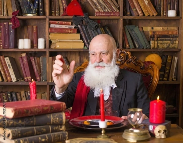 Obraz Bald old man performing magic ritual generated in AI	
