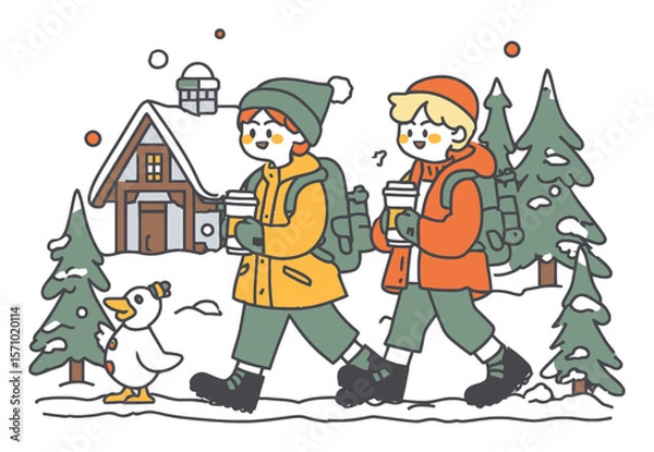 Fototapeta Girl Gardening on Floating Land with Plant in Pot and Cheerful Elements