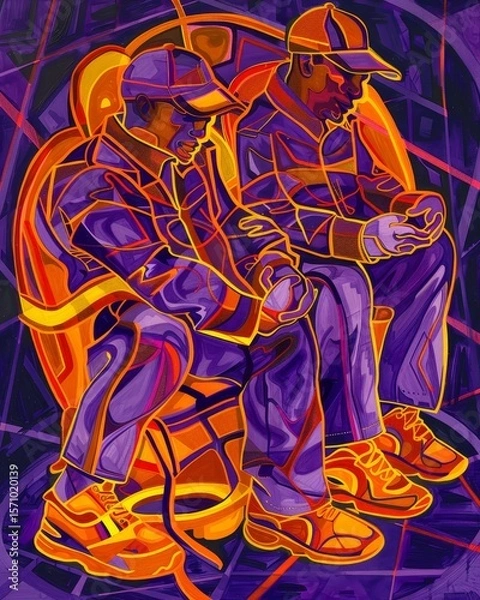 Fototapeta Vibrant abstract depiction of human figures expressing emotion through colorful artistry