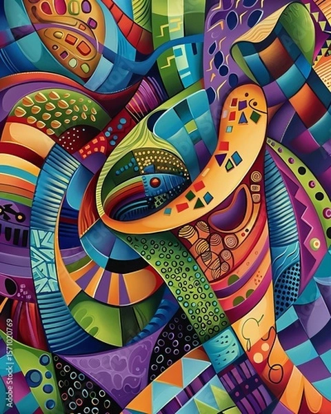 Fototapeta Vibrant abstract artwork featuring stylized human figures in bold colors and expressive forms