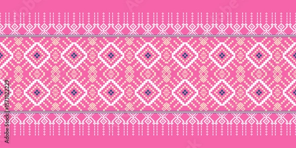 Obraz Seamless geometric ethnic Asian oriental and tradition pattern design for texture and background silk and fabric pattern decoration for carpet Thai clothing wrapping and wallpaper