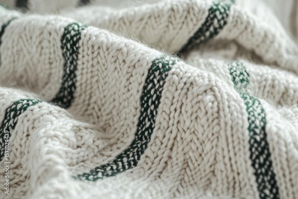 Fototapeta Knitted beige sweater with spike-shaped pattern and green line