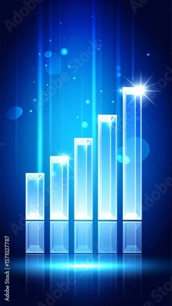 Obraz Blue Glass Crystal Bar Graph Showing Growth