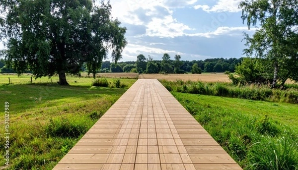 Obraz Wooden Path Through Summer Green Field