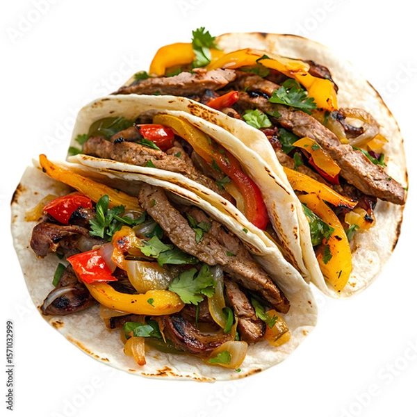 Fototapeta Mouthwatering Steak Fajitas Tacos A Culinary Delight isolated on transparent background