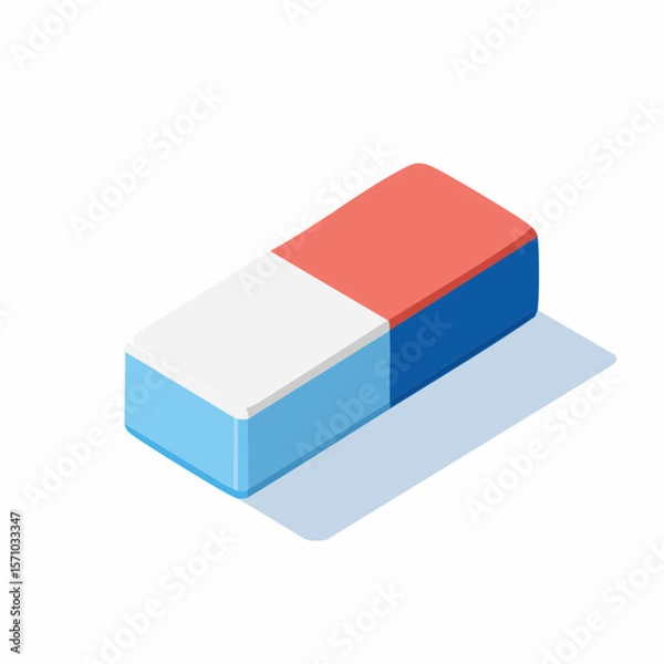 Fototapeta An isometric style eraser graphic with red, white, and blue elements is ideal for educational designs and office themes.