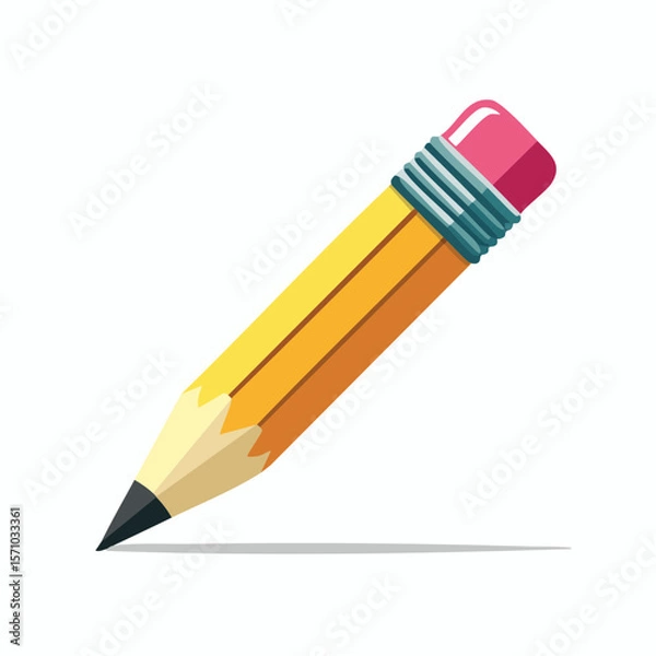 Fototapeta Yellow pencil graphic featuring a pink eraser and sharp point suitable for a range of design projects