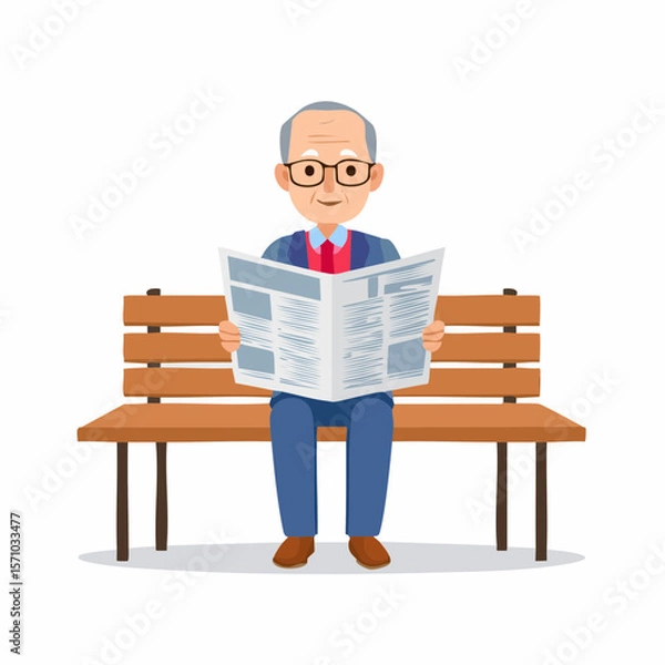 Fototapeta Senior man reading a newspaper on a bench provides a timeless representation suitable for diverse news or lifestyle themed design.