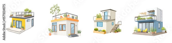 Fototapeta Modern Rooftop Terrace Apartment Buildings Illustrations