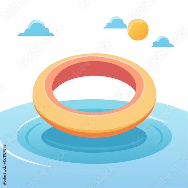 Fototapeta Summertime floating ring design shows sunny skies and calm water in a playful graphic for branding or web elements.