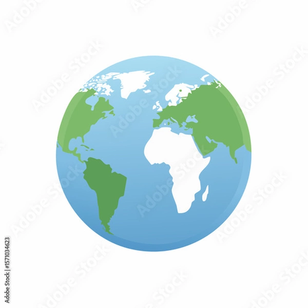 Fototapeta A clean earth globe graphic displaying continents and oceans in a bright, round design, suitable for world-related projects or geography teaching materials.