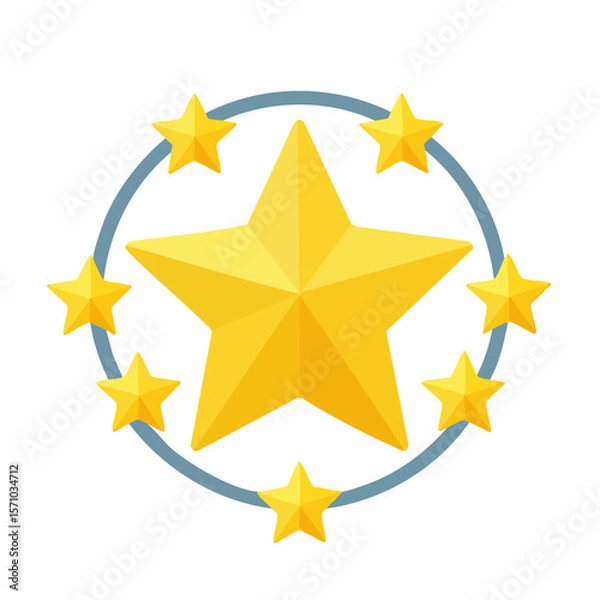 Fototapeta Golden star rating emblem with surrounding smaller stars and a circle, suitable for awards, recognition, or achievement design elements.