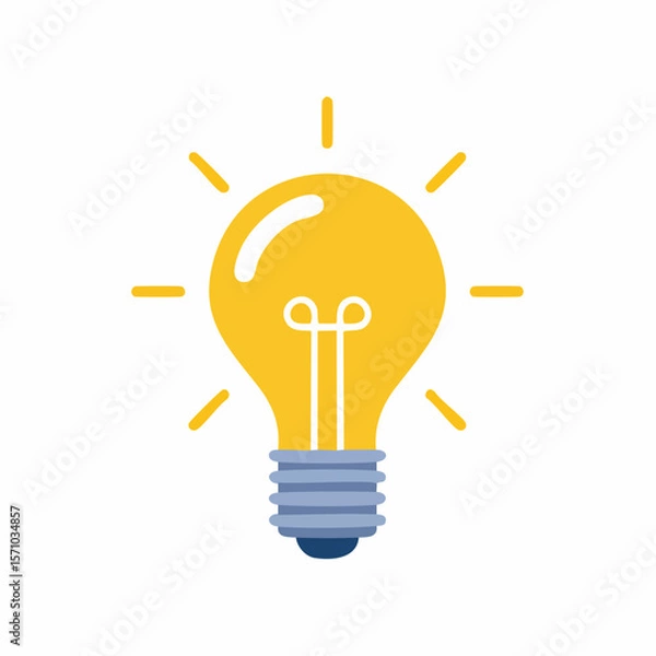 Fototapeta A bright yellow lightbulb radiates energy, symbolizing new ideas, creative thinking, and innovation in a clean, modern graphic style.