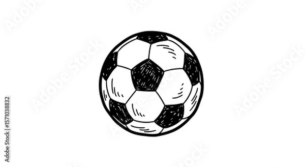 Obraz Soccer ball with black and white design — vintage sketch doodle vector illustration on white background

