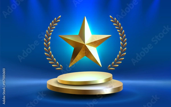 Obraz Awards nomination name podium, golden prize event, scene star ceremony. Vector illustration