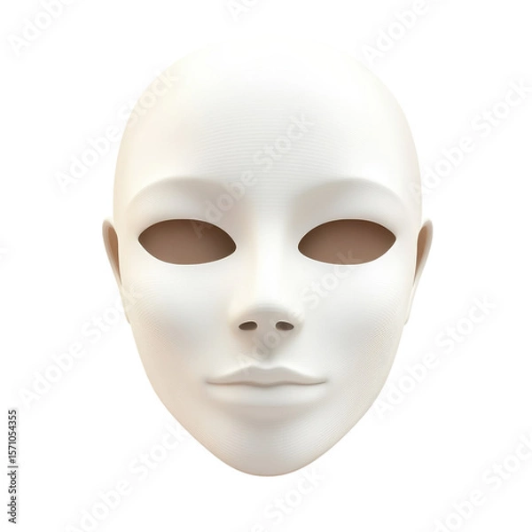 Fototapeta White face mask blank expression mannequin head anonymity theater costume on transparent background