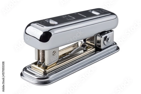 Fototapeta Shiny Chrome Stapler on Black Background Desk Accessory Office Tool Paper Fastener Metallic on transparent background
