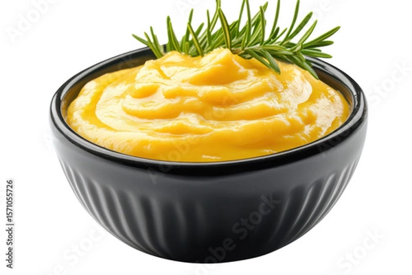 Fototapeta Butternut squash soup bowl with fresh rosemary garnish recipe idea creamy delicious savory on transparent background
