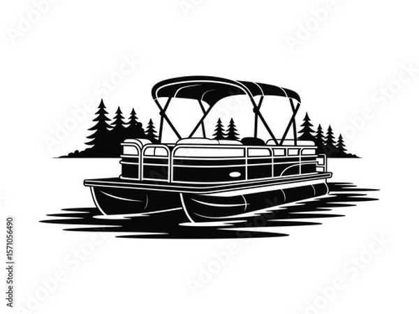 Obraz A black and white illustration of a pontoon boat on water