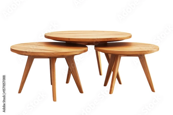 Fototapeta Wooden Nesting Table Set Round Minimalist Scandinavian Design Coffee Tables Modern Home on transparent background