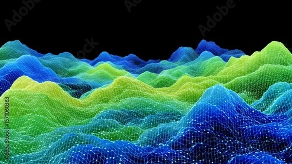 Fototapeta Animated Radar Waves in Blue and Green Creating Dynamic Patterns Against Black Background