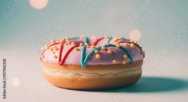 Fototapeta Doughnut with colorful icing sprinkles on pastel background
