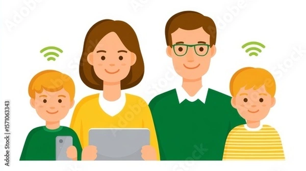 Fototapeta Family Engaging in a Joyful Video Call Using Tablets in a Bright and Cheerful Setting