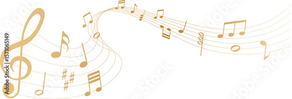 Fototapeta vector illustration of gold colored sheet music - musical notes melody	