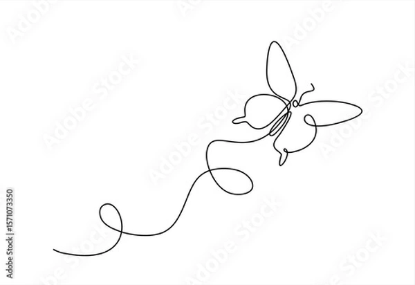 Obraz Butterfly in One continuous line drawing. Beautiful flying moth for wellbeing beauty or spa salon logo and divider concept in simple linear style. Hand drawn one line vector. Editable stroke	