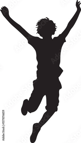 Obraz Boy Jumping with Joy Silhouette Vector Illustration on Transparent Background