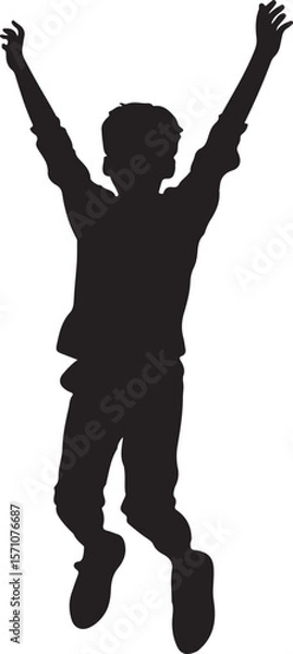 Obraz Boy Jumping with Joy Silhouette Vector Illustration on Transparent Background