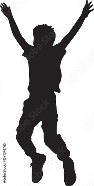 Obraz Boy Jumping with Joy Silhouette Vector Illustration on Transparent Background